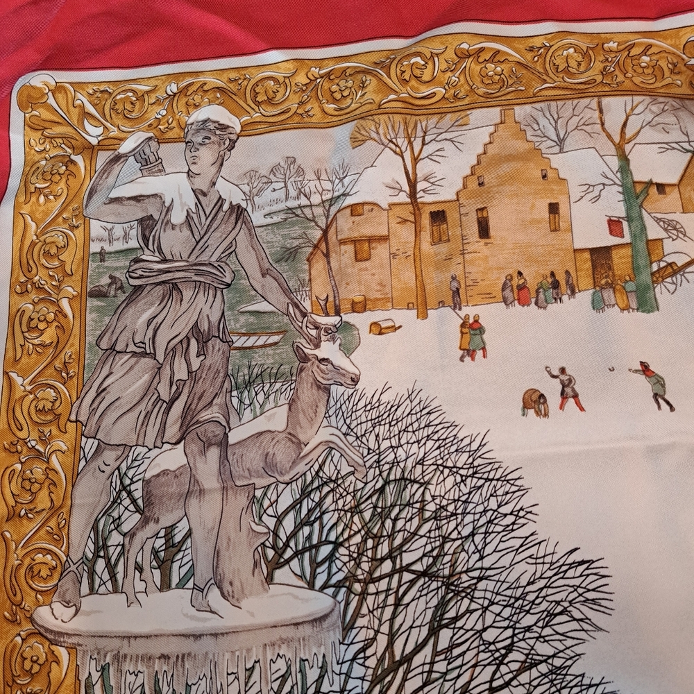 Hermes Red and Gold Equestrian Scarf - Picture 4 of 14